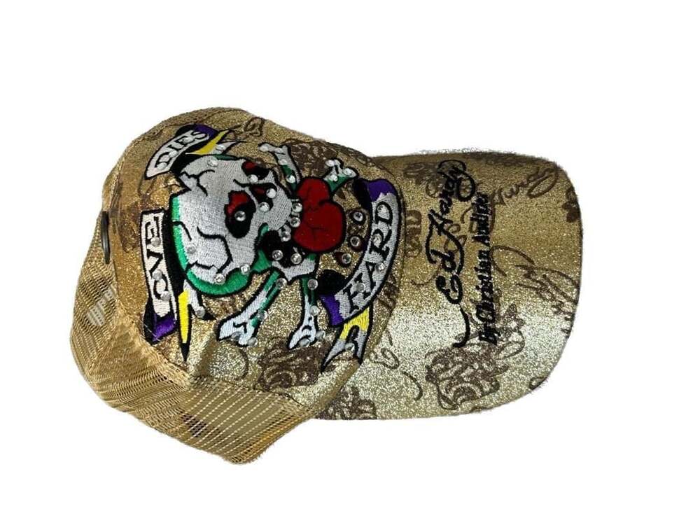 Ed Hardy by Christian Audigier Love Dies Hard Skull Glitter Trucker Hat